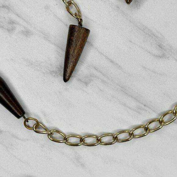 Wood Beaded Gold Tone Metal Chain Link Belt One Size (OS) ✨ - Picture 8 of 12